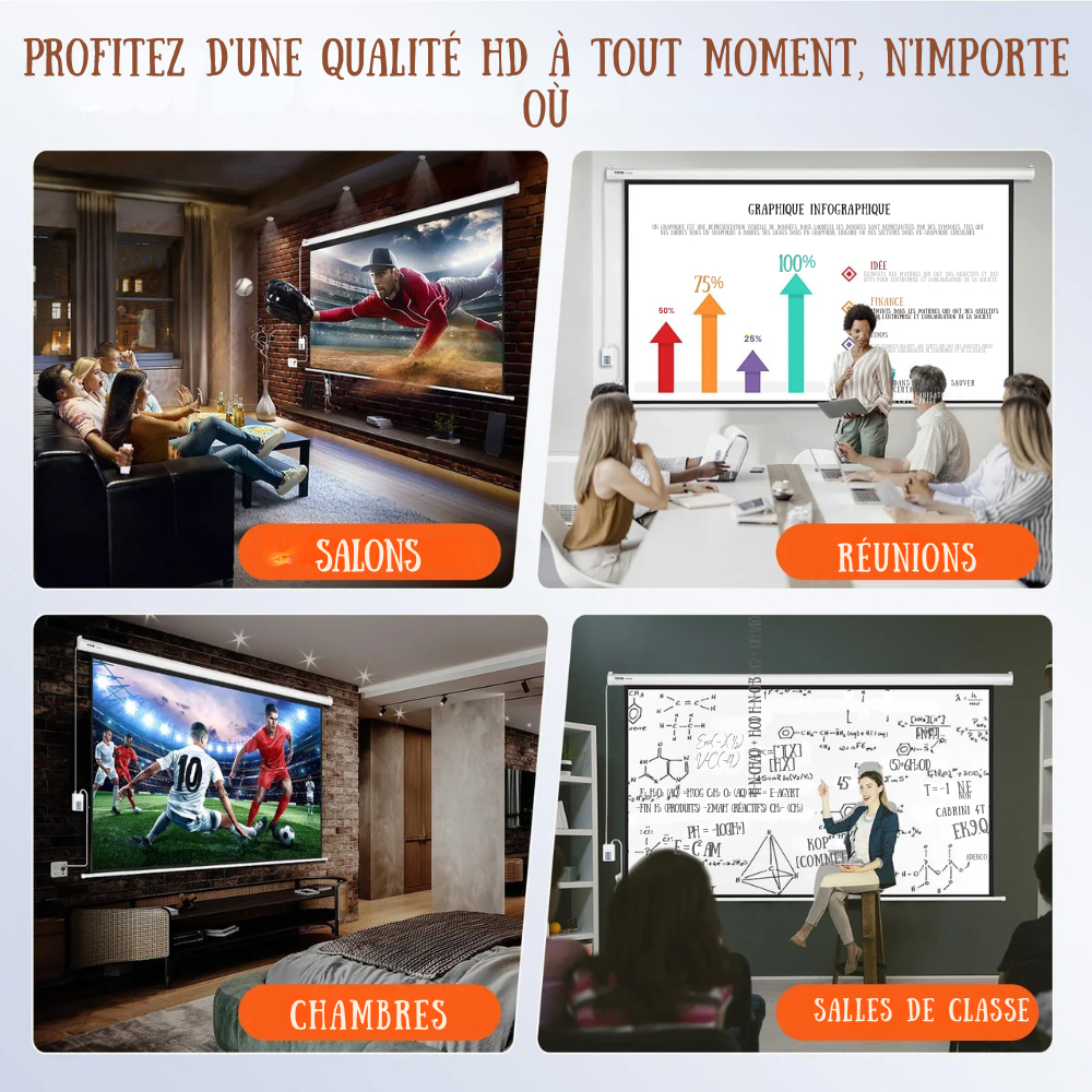 Écran vidéoprojecteur motorisé 100 pouces 16:9 – Compatible 4K & 1080p, Cinéma Maison et Bureau