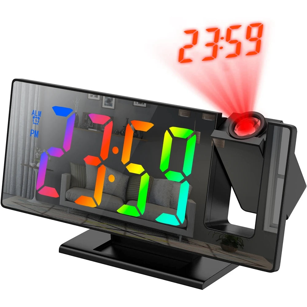 Réveil Projecteur LED USB 180° Heure Température 12/24h