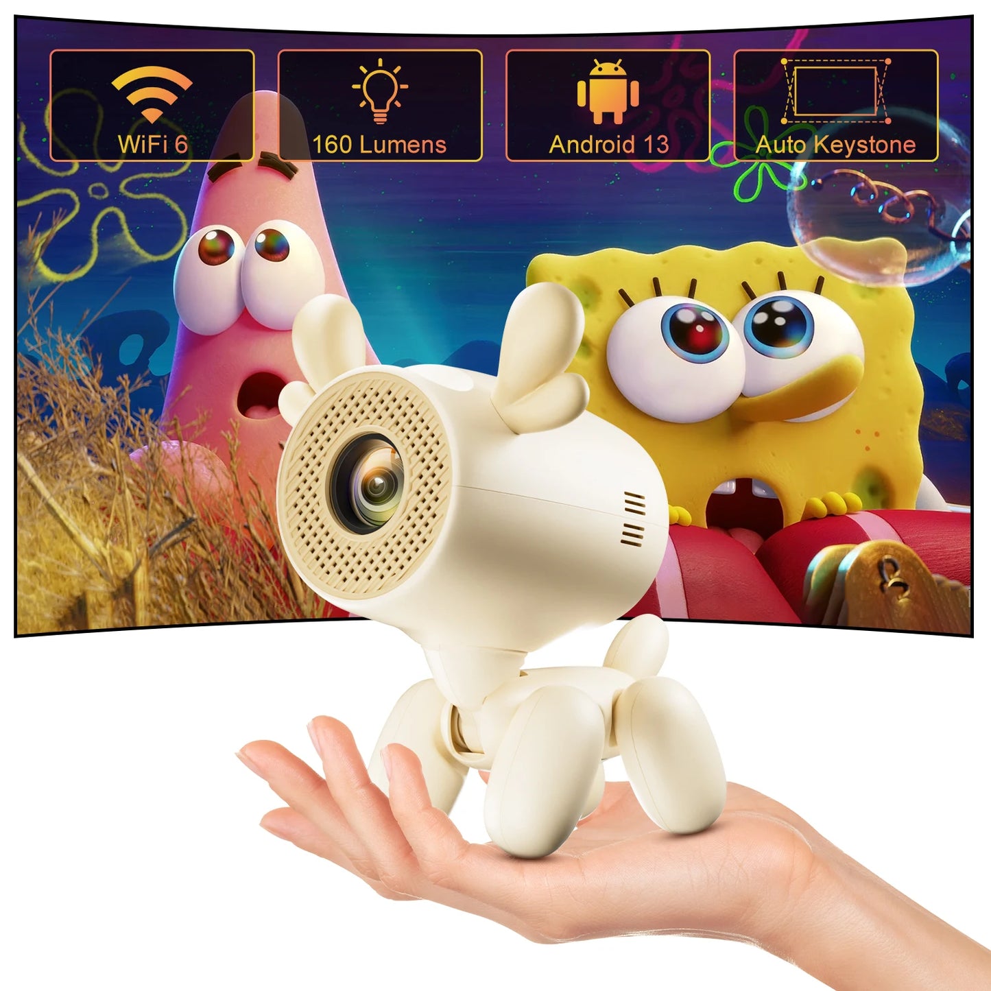 Projecteur Cinéma 4K Mini WiFi6 BT5.0 720P Android 13