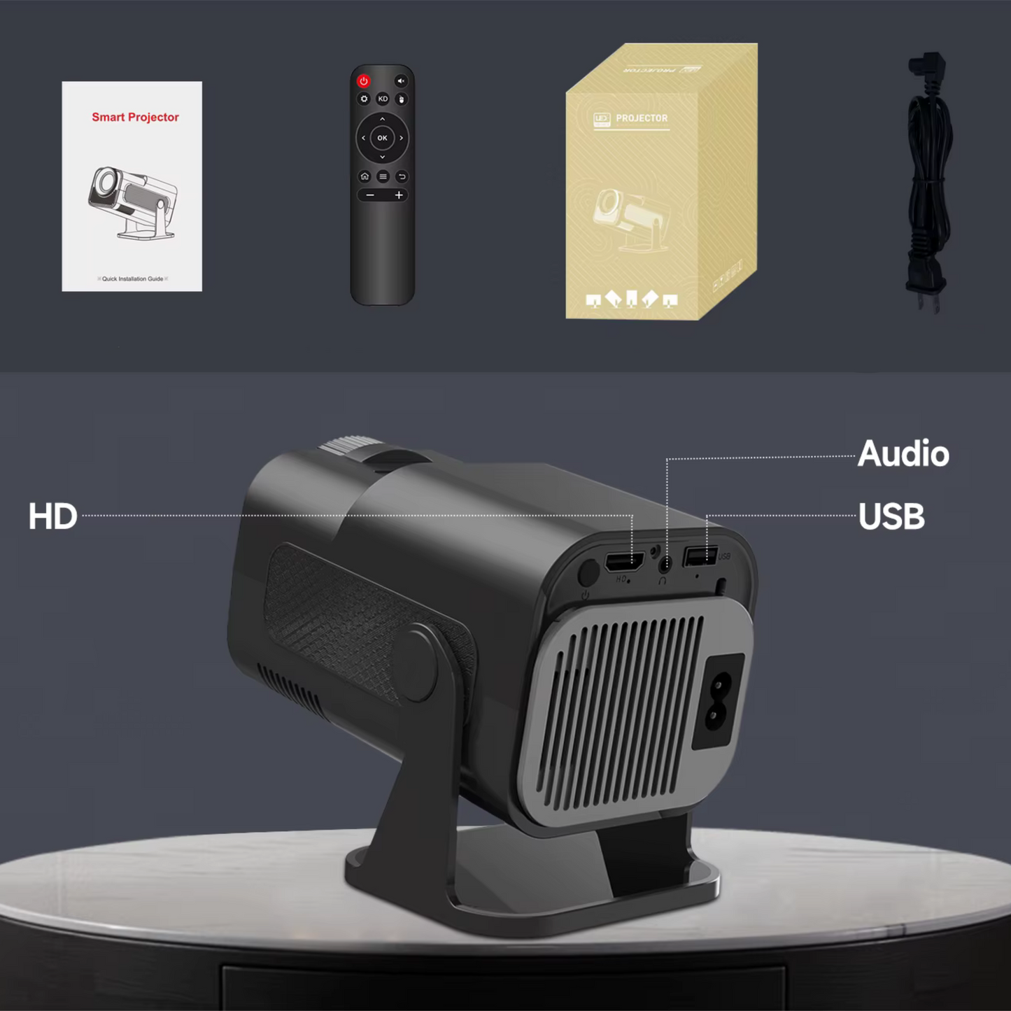 Mini Projecteur 720P, 4K, 300 ANSI, Rotatif 180°