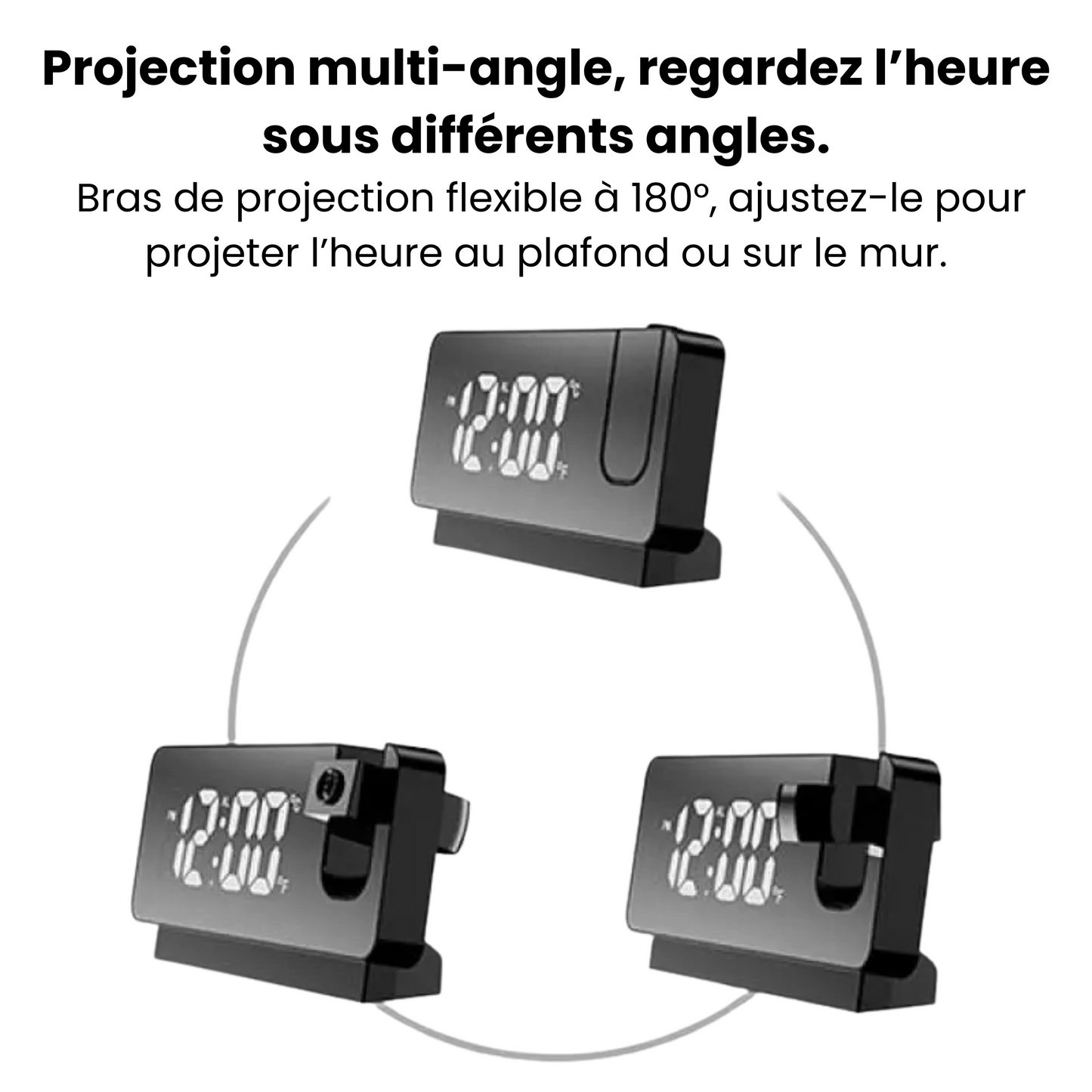 Réveil Projecteur LED Rotatif 180° Silencieux + Alarme