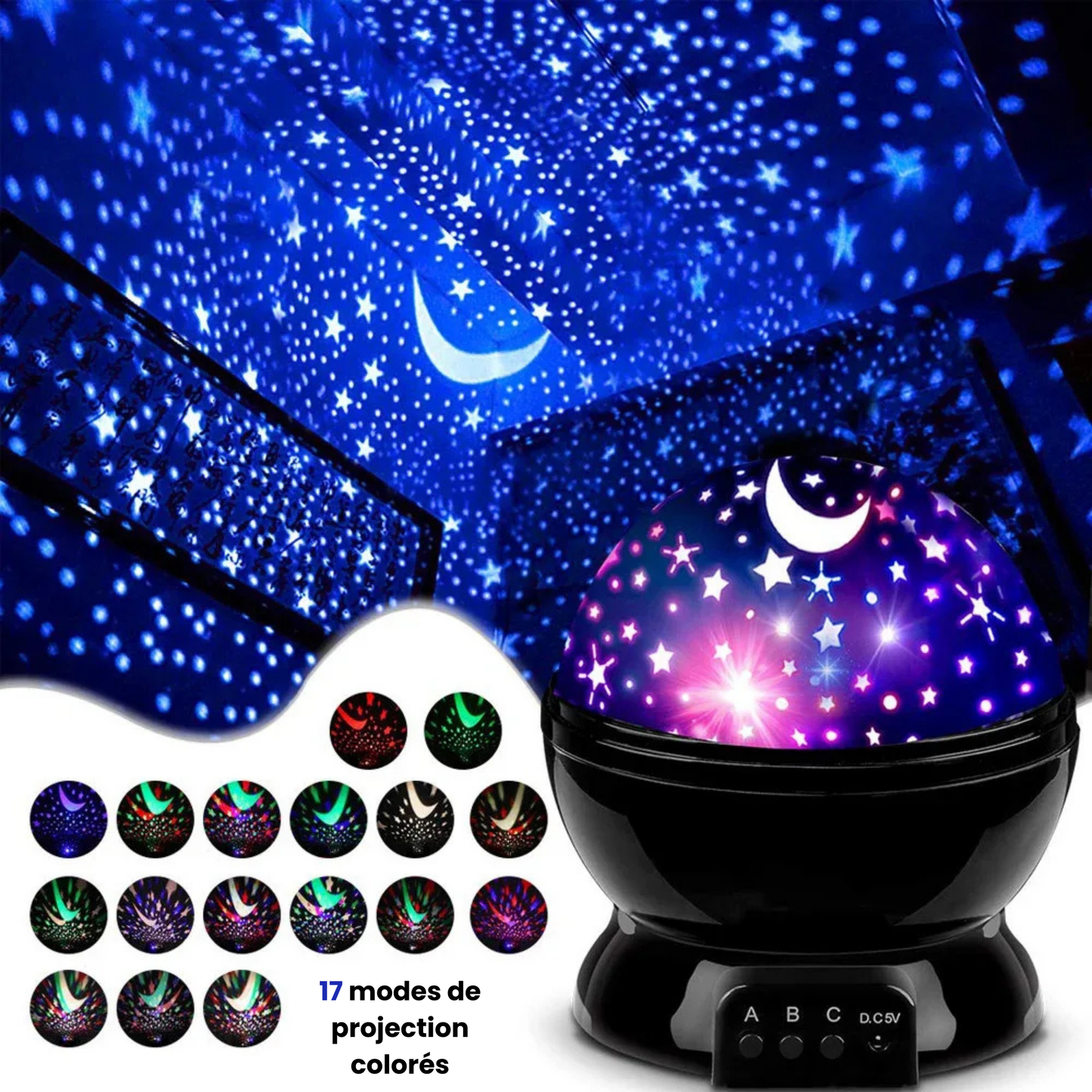 Projecteur Étoiles LED Rotatif Chambre Enfant, Cadeau Fun