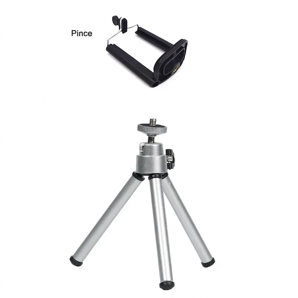 Mini trépied flexible pour projecteur – argent + pince smartphone