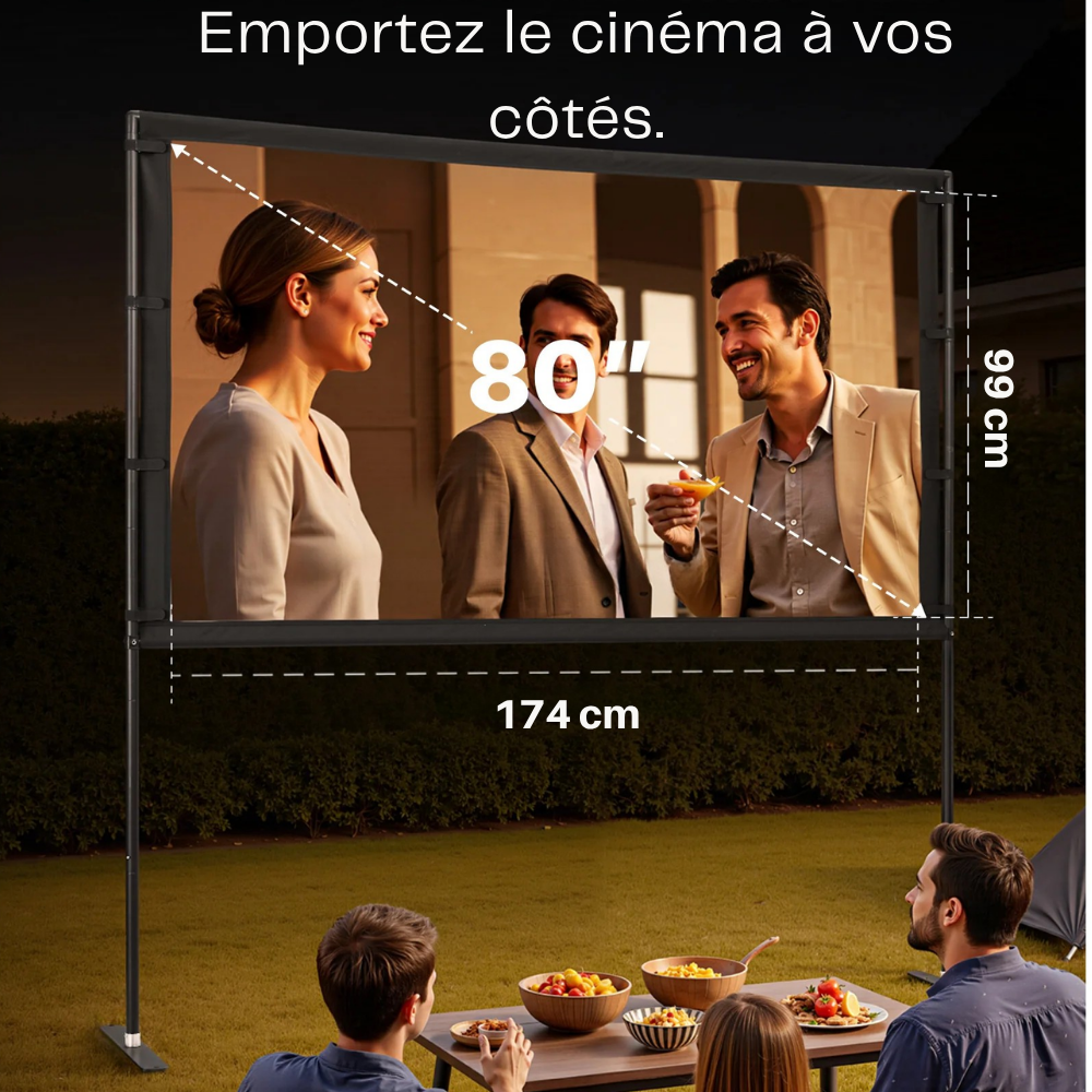 Écran de Projecteur 80 Pouces avec Support – Écran de Projection Portable 4K HD Intérieur & Extérieur 16:9
