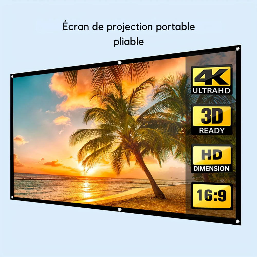 Écran de Projection 3D 4K 100 Pouces Portable – Toile Home Cinéma Intérieur & Extérieur Pliable