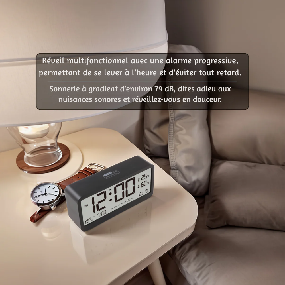 Réveil Numérique avec Veilleuse, Mode Sommeil Intelligent et Moniteur Température/Humidité