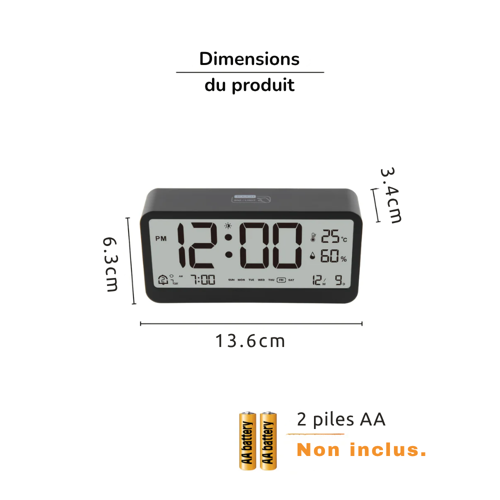 Réveil Numérique avec Veilleuse, Mode Sommeil Intelligent et Moniteur Température/Humidité