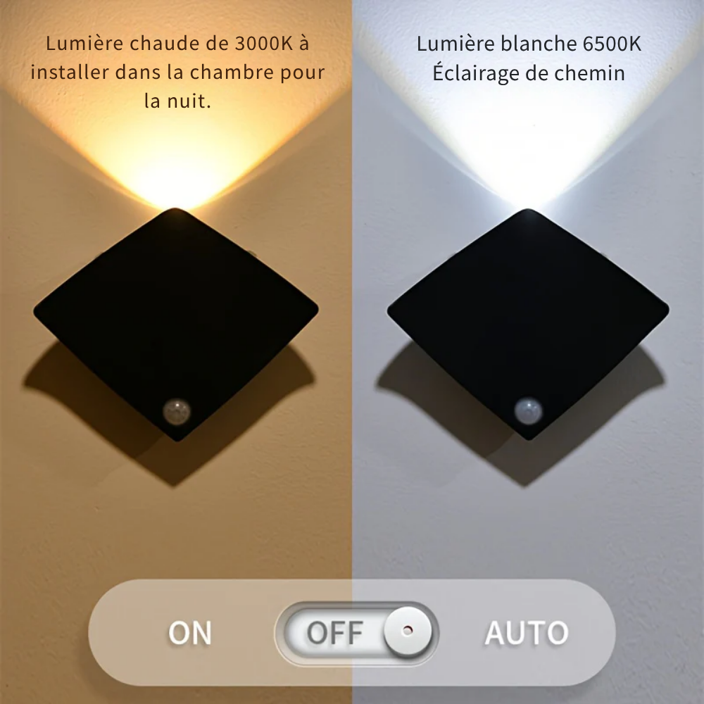 Lampe Murale LED Noire avec Détecteur de Mouvement – Veilleuse Design pour Chambre, Couloir et Escaliers