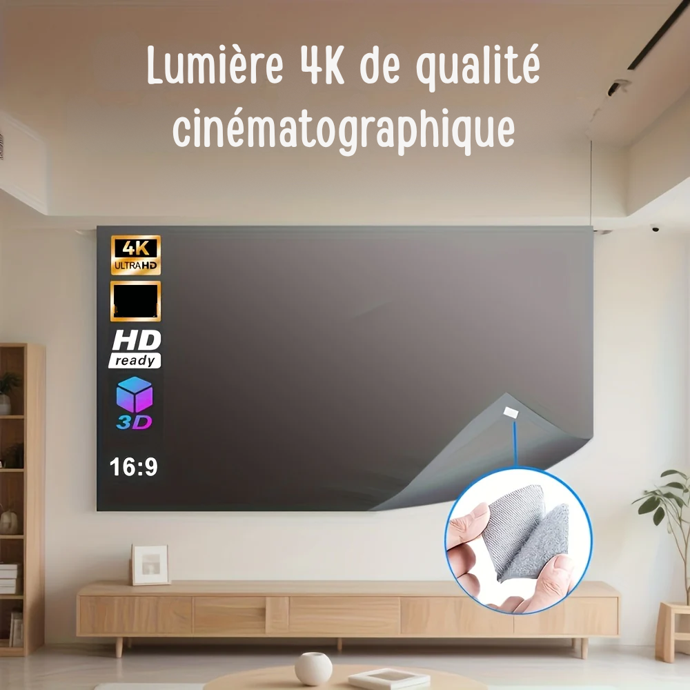 Écran de Projection Portable 4K Ultra HD – Toile 16:9 pour Home Cinéma et Vidéoprojecteur