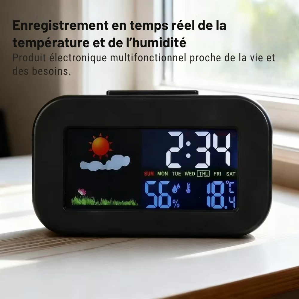 Station Météo à Écran Coloré – Thermomètre Hygromètre avec Alarme et Grand Écran Rétroéclairé