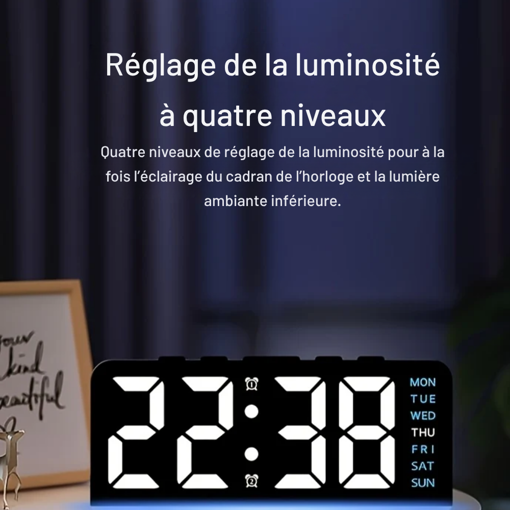 Réveil Numérique LED à Grand Chiffre – Lumière d'Ambiance et Double Alarme
