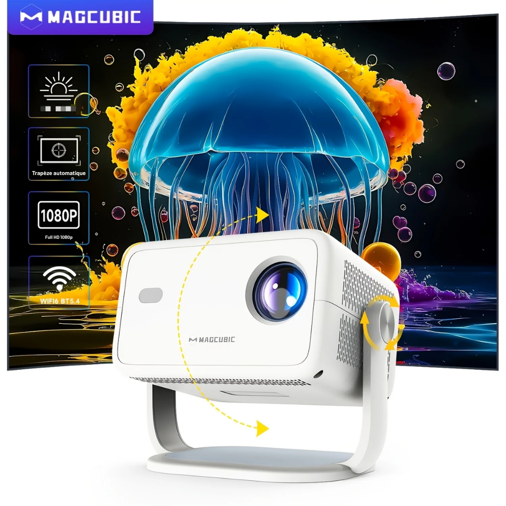 Projecteur Magcubic L018 1080P Full HD Compatible 4K – WiFi 6, Bluetooth 5.4 et Support Rotatif 360°