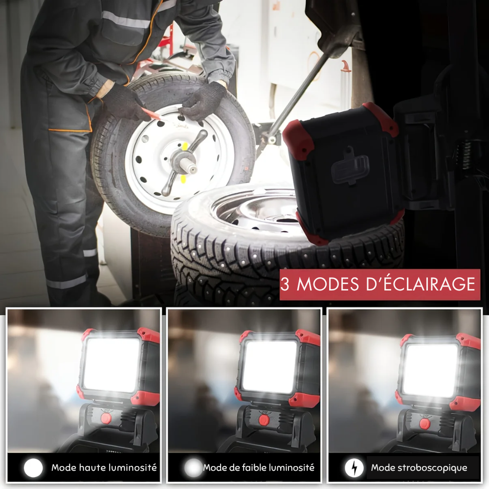 Lampe de Travail LED Rechargeable Magnétique 1000 Lumens – Éclairage Portable pour Chantier et Réparation Auto