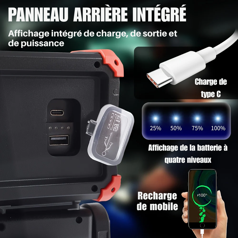Lampe de Travail LED Rechargeable Magnétique 1000 Lumens – Éclairage Portable pour Chantier et Réparation Auto