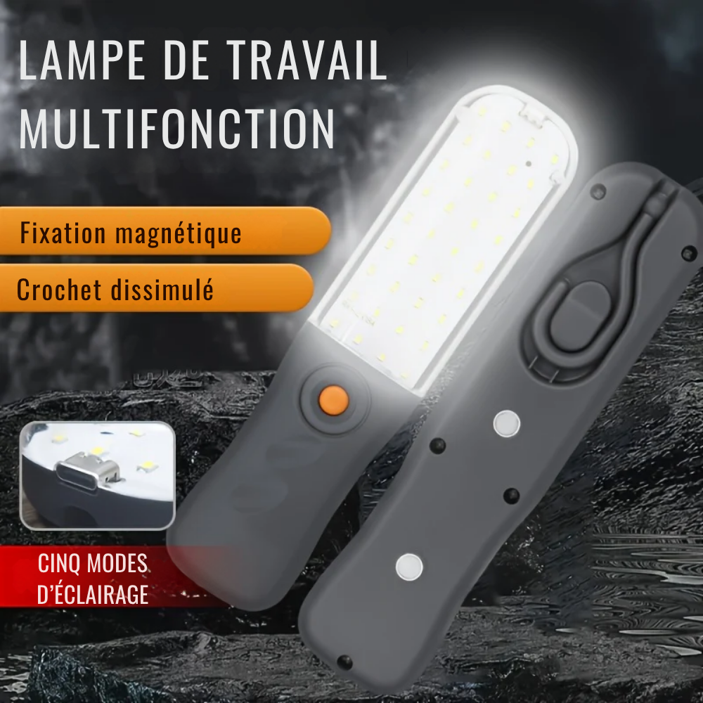 Lampe de Travail LED Rechargeable Magnétique 360° avec Crochet – Éclairage Portable pour Réparation Auto et Camping