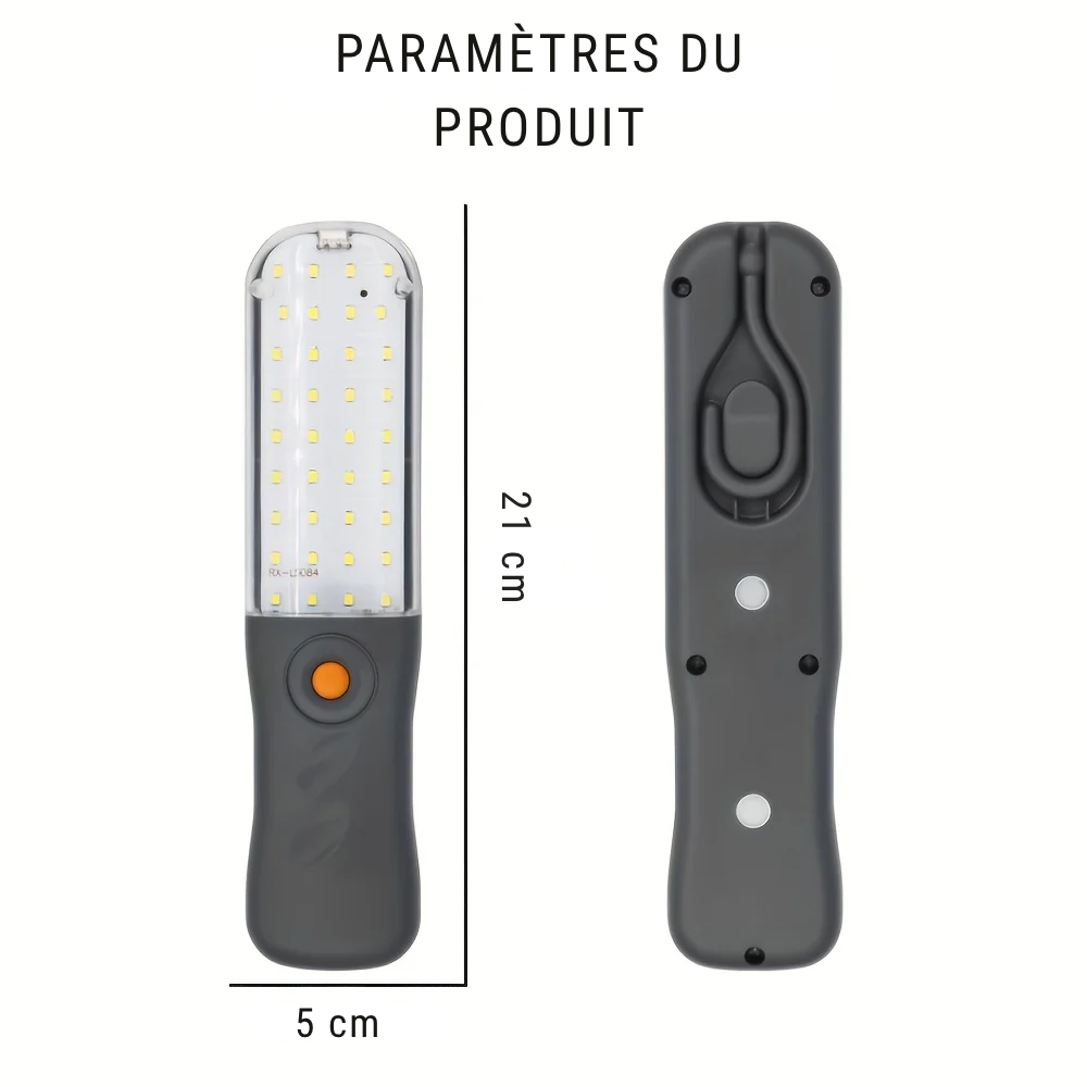 Lampe de Travail LED Rechargeable Magnétique 360° avec Crochet – Éclairage Portable pour Réparation Auto et Camping