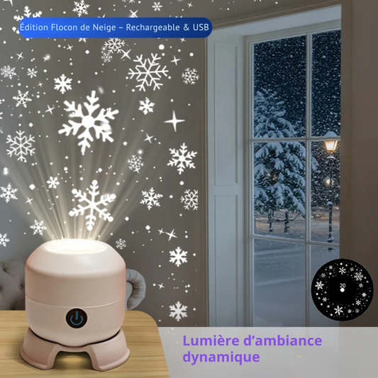Projecteur Dynamique Rechargeable USB Océan et Flocons de Neige – Lumière Ambiance Festive pour Noël