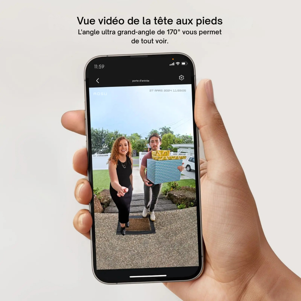 Sonnette Vidéo Sans Fil AOSU 3MP Wi-Fi 2,4 GHz avec Détection Humaine et Alexa