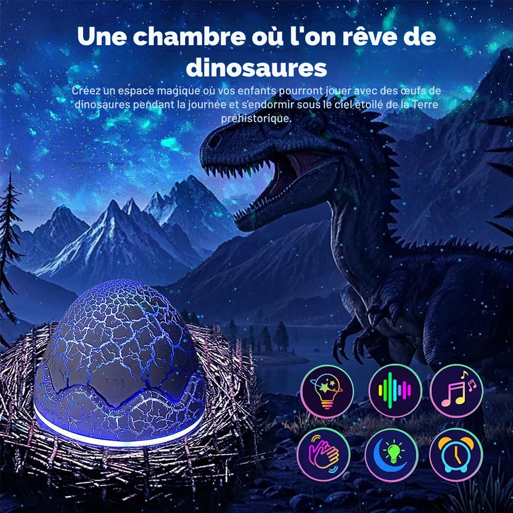 Projecteur d’étoiles œuf de dinosaure – Lampe LED ciel étoilé avec musique sans fil