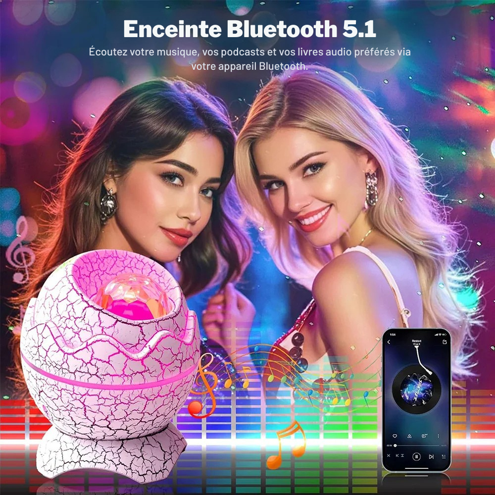 Projecteur d’étoiles œuf de dinosaure – Lampe LED ciel étoilé avec musique sans fil