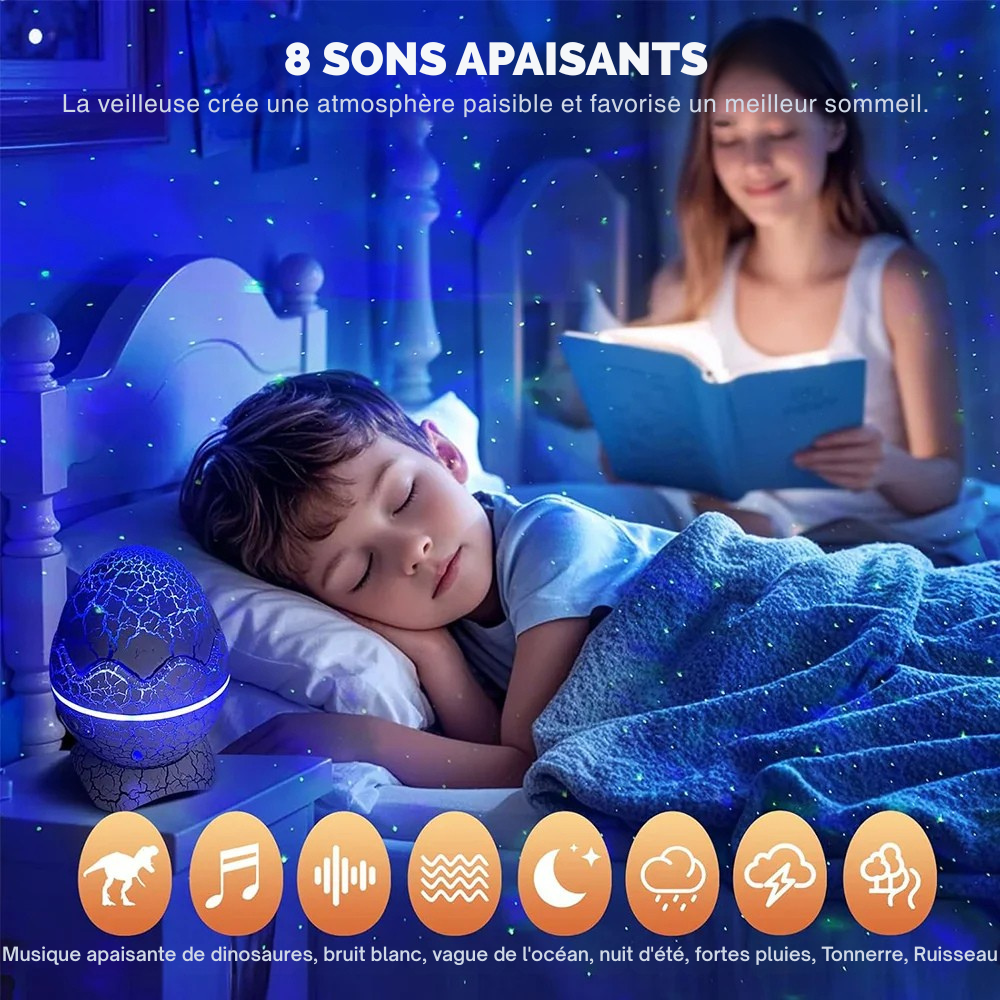 Projecteur d’étoiles œuf de dinosaure – Lampe LED ciel étoilé avec musique sans fil