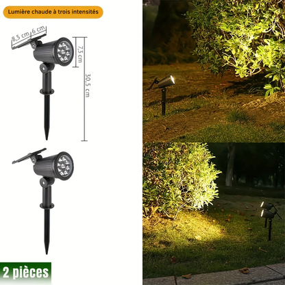 2 Spots Solaires 9 LED RGB IP65 pour Jardin – Projecteurs Extérieurs à Luminosité Réglable