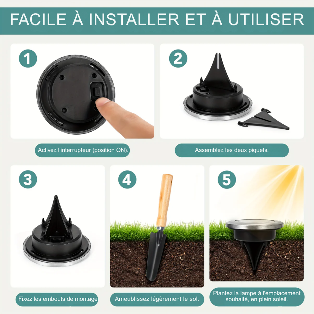 8 Projecteurs Solaires LED pour Jardin – Éclairage de Sol en Acier Inoxydable