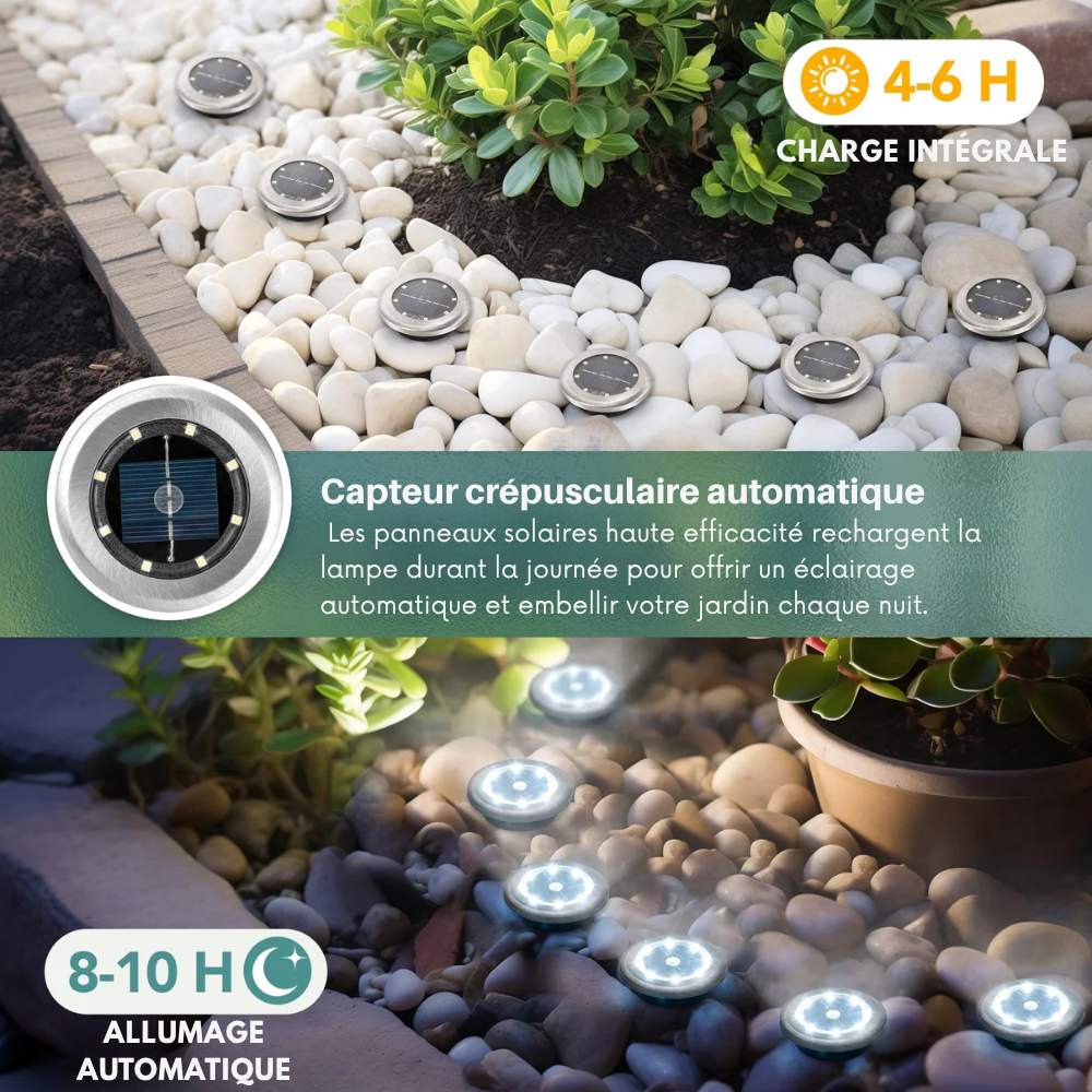 8 Projecteurs Solaires LED pour Jardin – Éclairage de Sol en Acier Inoxydable