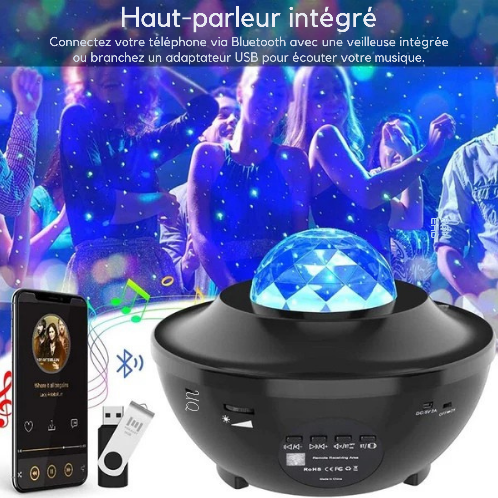 Projecteur Galaxy LED – Ciel Étoilé, Bluetooth, Vagues Océan
