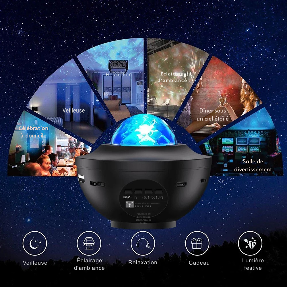 Projecteur Galaxy LED – Ciel Étoilé, Bluetooth, Vagues Océan