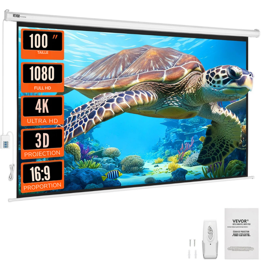 Écran vidéoprojecteur motorisé 100 pouces 16:9 – Compatible 4K & 1080p, Cinéma Maison et Bureau