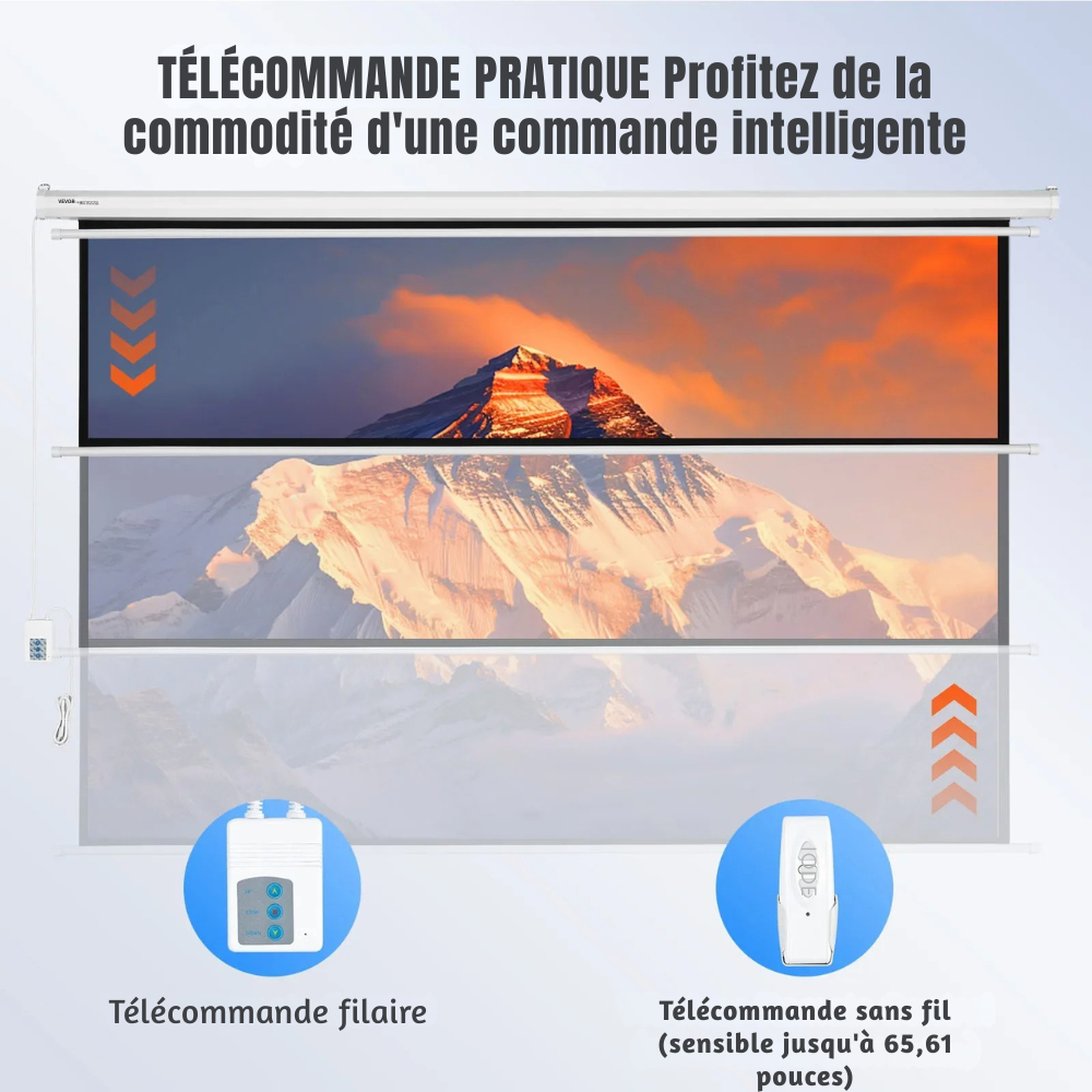 Écran vidéoprojecteur motorisé 100 pouces 16:9 – Compatible 4K & 1080p, Cinéma Maison et Bureau