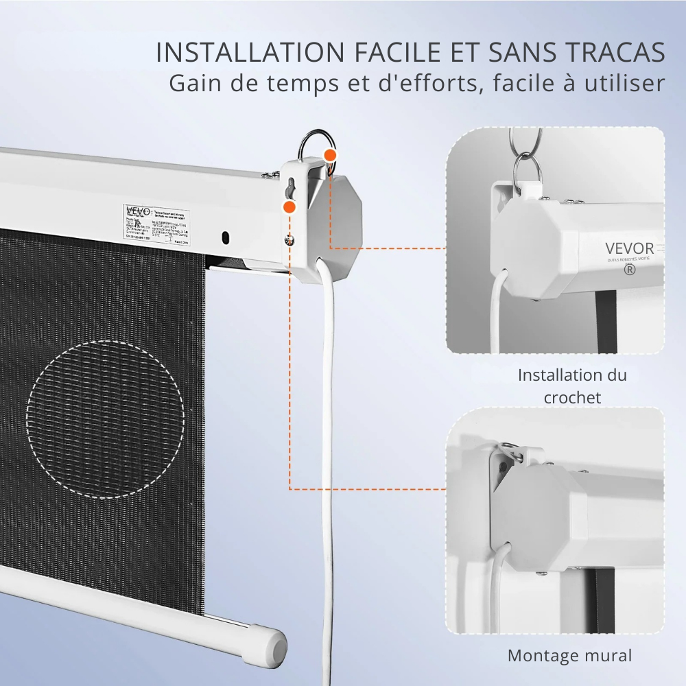 Écran vidéoprojecteur motorisé 100 pouces 16:9 – Compatible 4K & 1080p, Cinéma Maison et Bureau