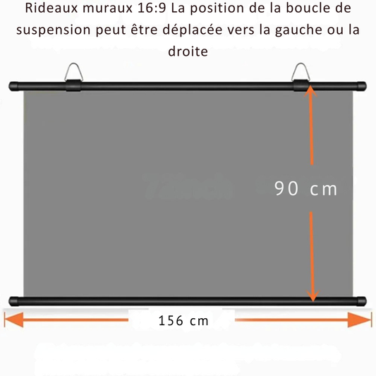 Écran de projection mural 72" 16:9 – Anti-lumière pour cinéma maison et home office