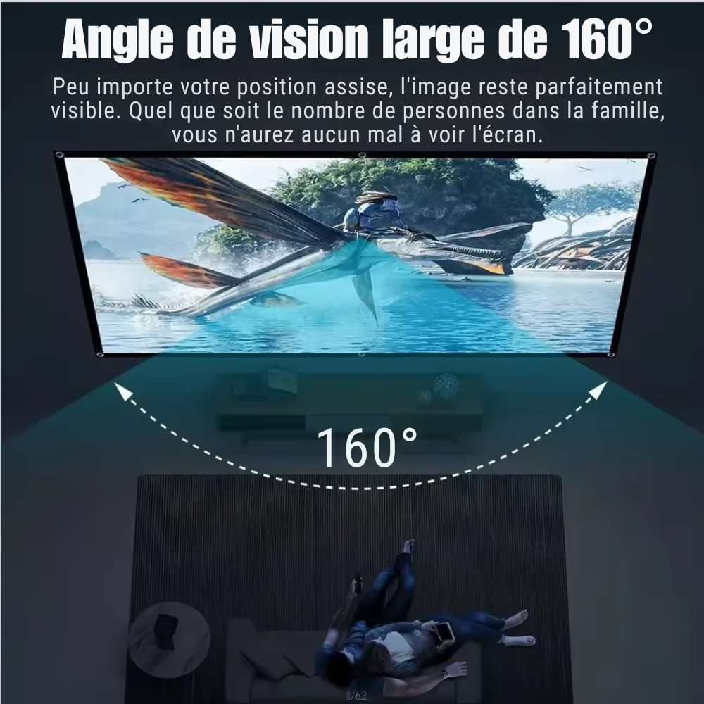 Écran de projection mural 72" 16:9 – Anti-lumière pour cinéma maison et home office