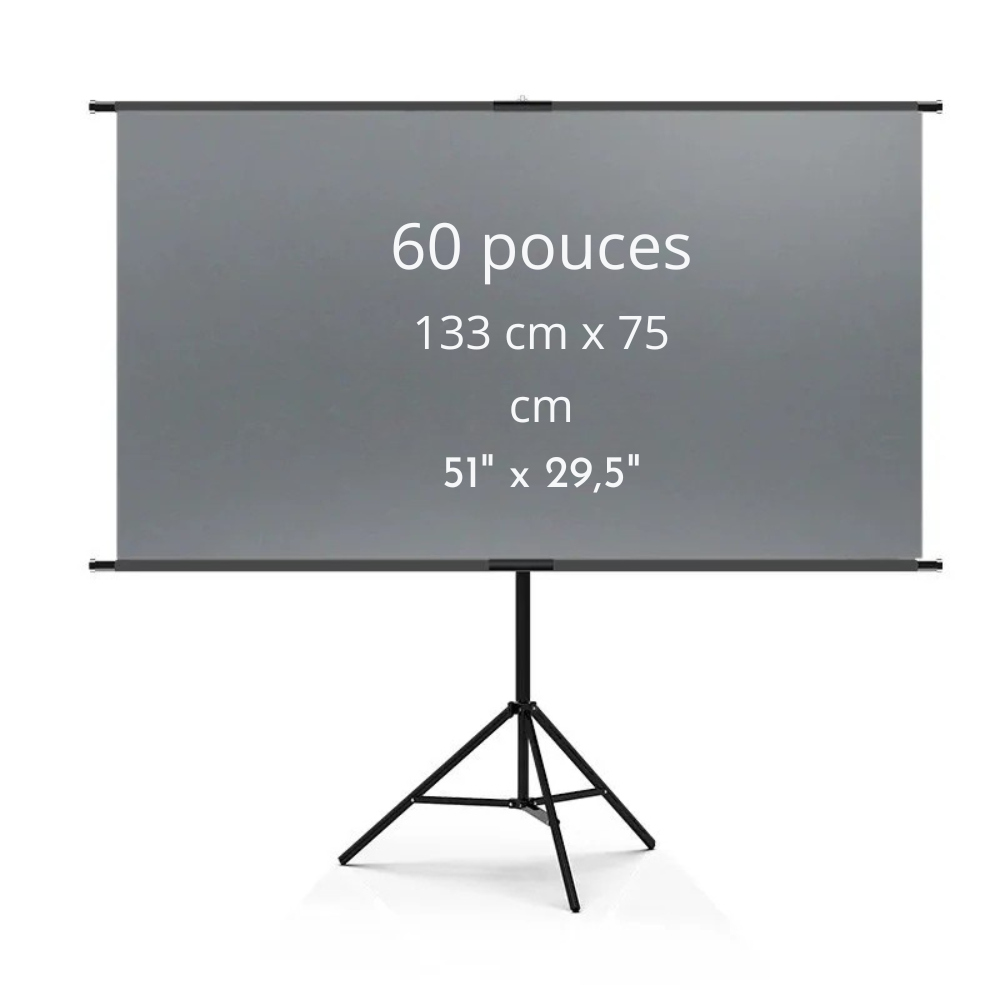 Écran de vidéoprojecteur 4K HD 16:9 avec support unique – Intérieur/extérieur, cinéma maison, bureau et jardin