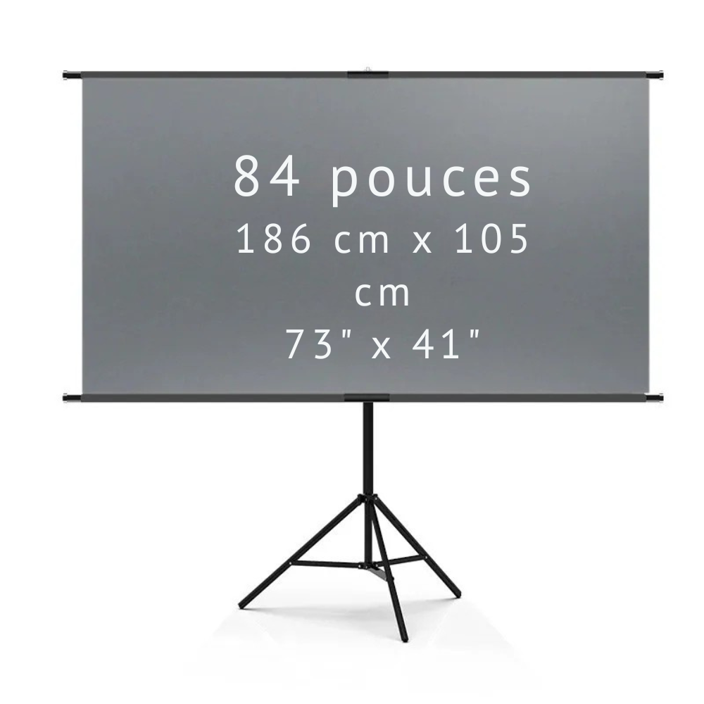 Écran de vidéoprojecteur 4K HD 16:9 avec support unique – Intérieur/extérieur, cinéma maison, bureau et jardin