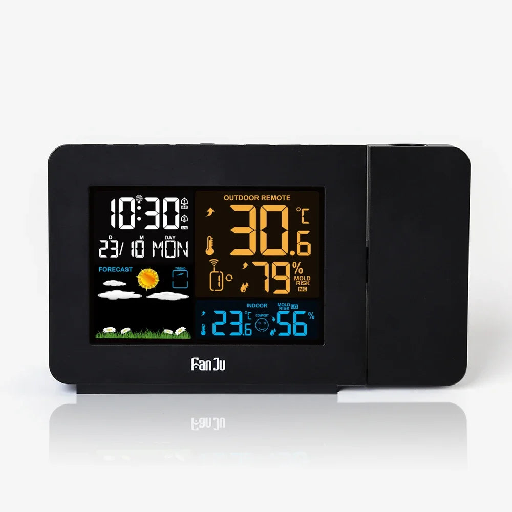 Radio Réveil Projecteur avec Station Météo, DCF, 7 Langues
