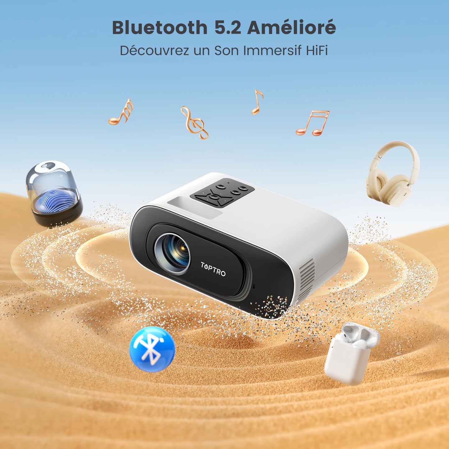 Mini Projecteur 1080P, 16000L, WiFi & Bluetooth
