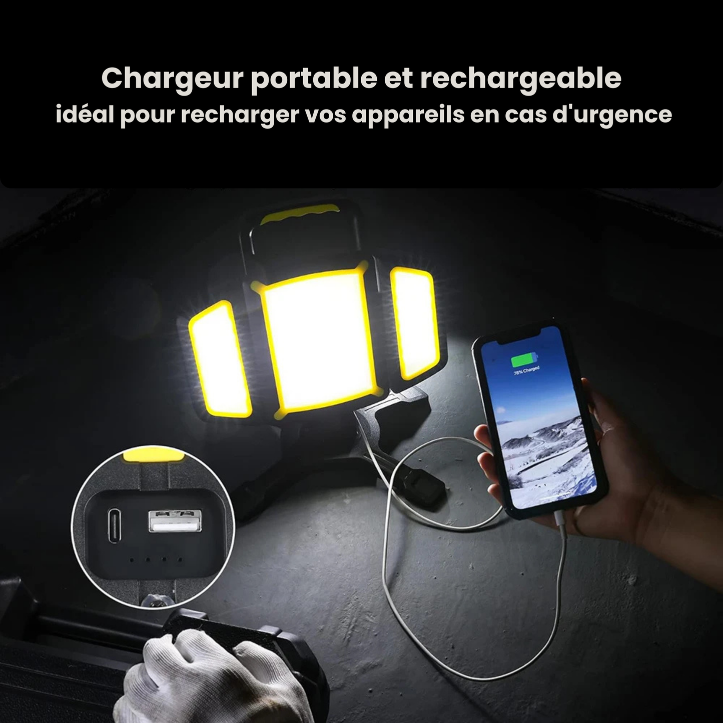Projecteur de chantier sans fil LED 3000 lm rechargeable