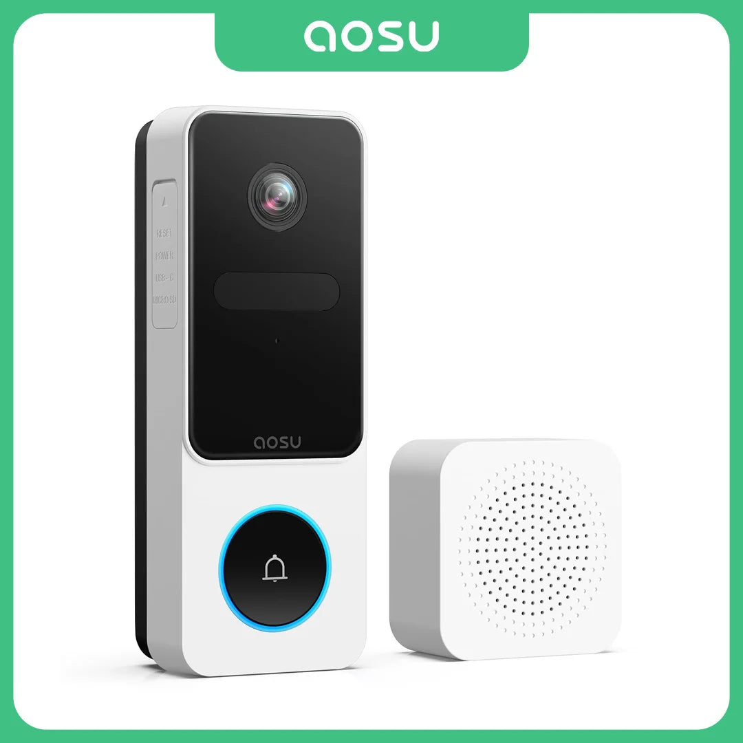Sonnette Vidéo Sans Fil AOSU 3MP Wi-Fi 2,4 GHz avec Détection Humaine et Alexa