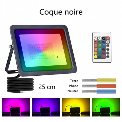 Projecteur LED RGB extérieur 220 V – boîtier noir – version française