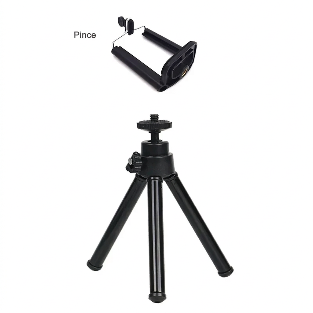 Mini trépied flexible pour projecteur – noir + pince smartphone